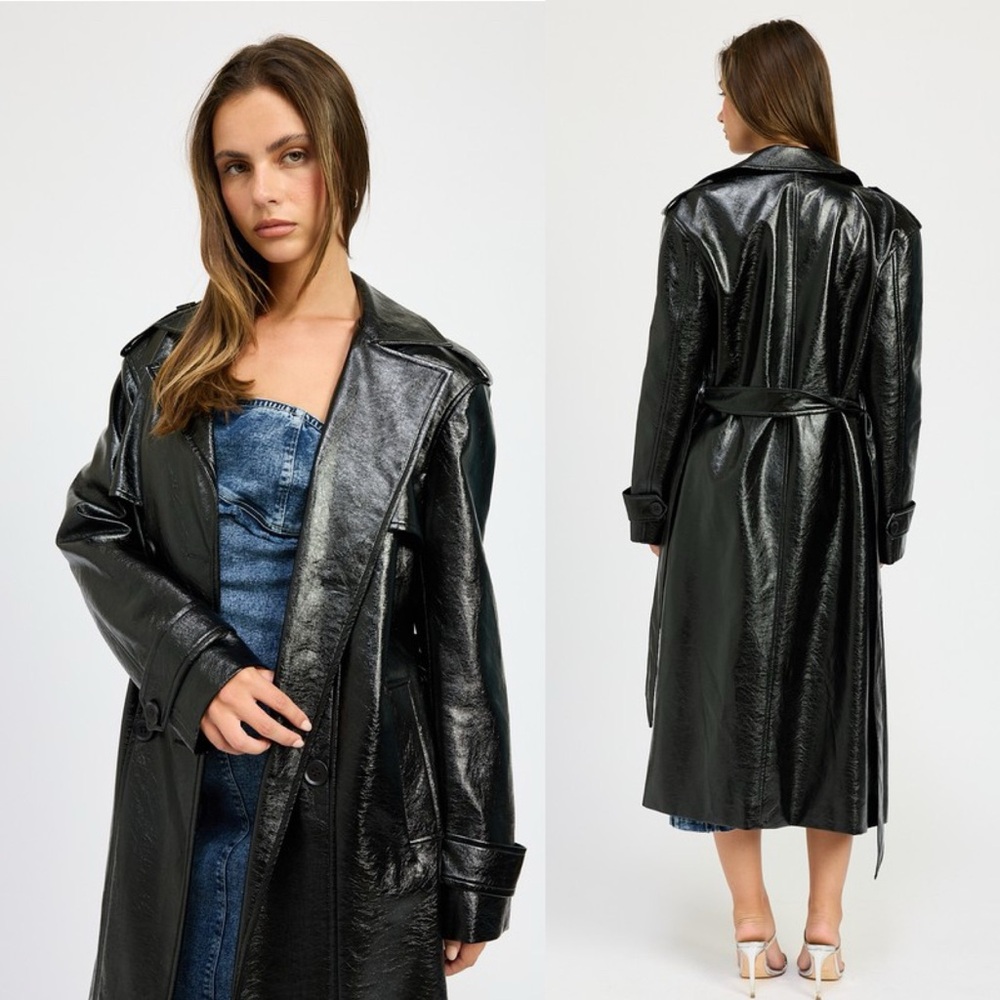 Undercover Black Faux Patent Leather Trench Coat - Picture 3 of 9